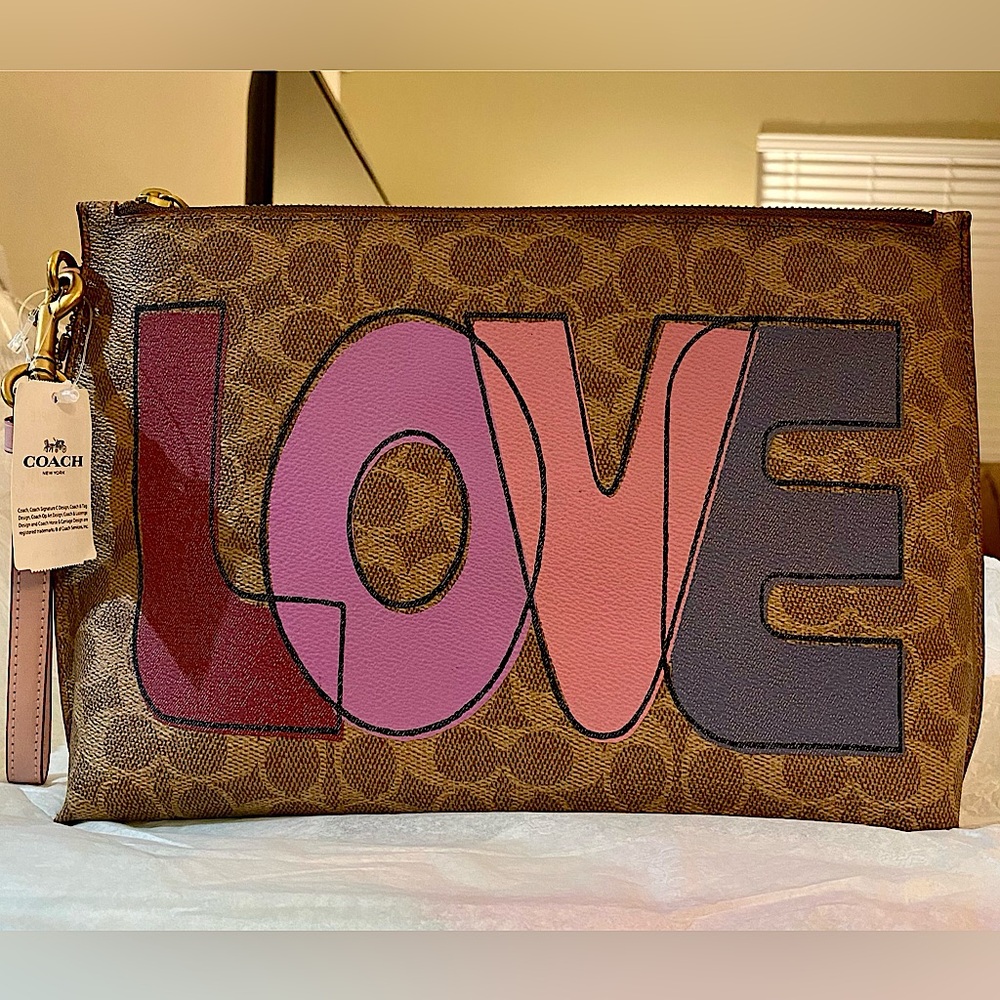 New Coach Charlie Pouch in Signature Canvas With Love Print. (Style No. 89540)